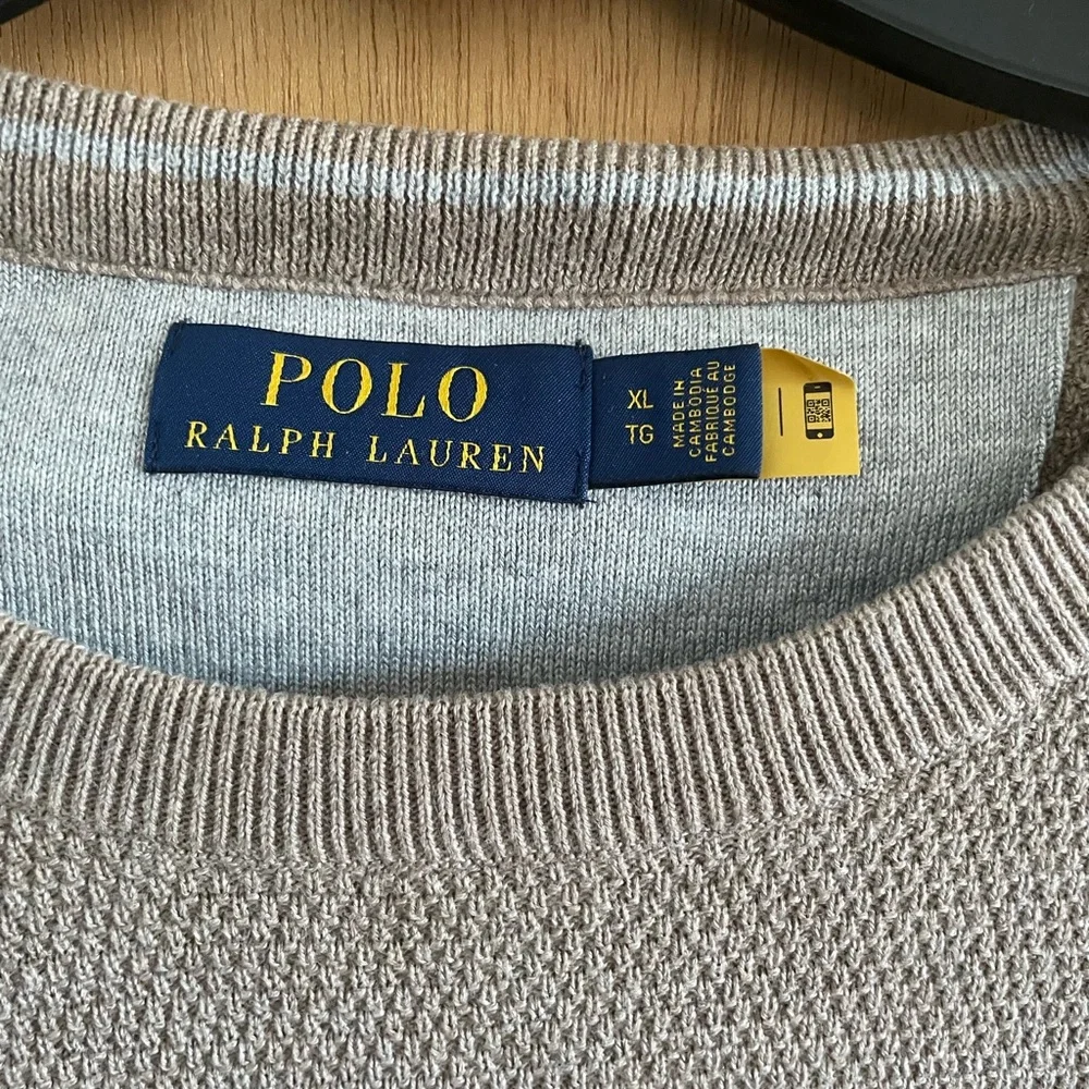 Polo Ralph Lauren Sweater Mens Beige Pony Textured Knit Cotton Prep XL - Picture 3 of 5